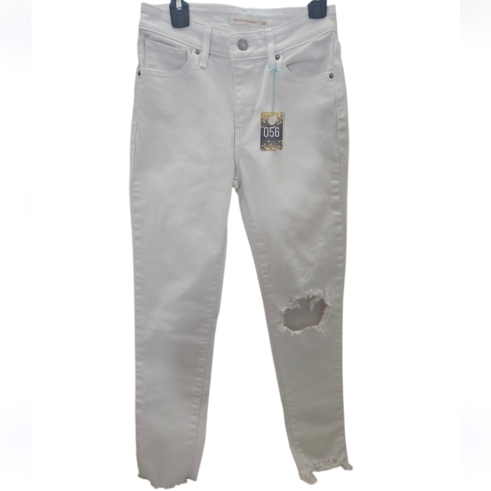 Levi's White Denim Jeans Size 25 721 High Rise Skinny - Picture 16 of 17